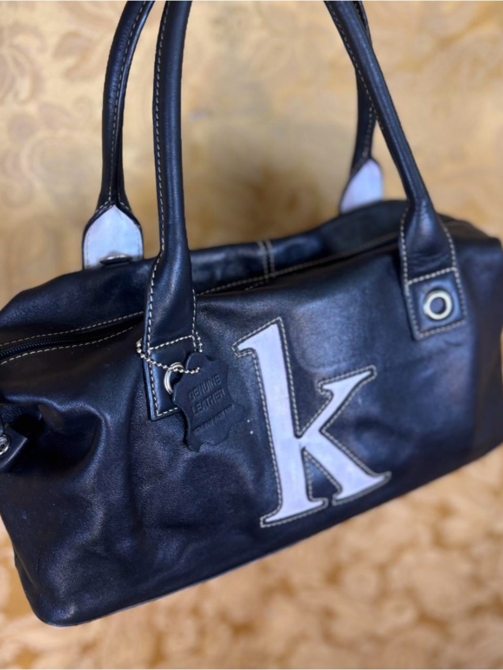 ✨Vintage Y2K Geniune Leather Black & Baby Pink K Monogram Bowler Bag✨